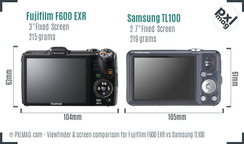 Fujifilm F600 EXR vs Samsung TL100 Screen and Viewfinder comparison