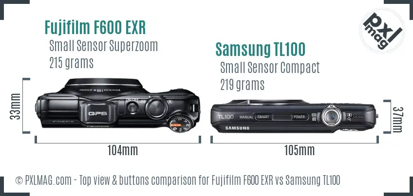 Fujifilm F600 EXR vs Samsung TL100 top view buttons comparison