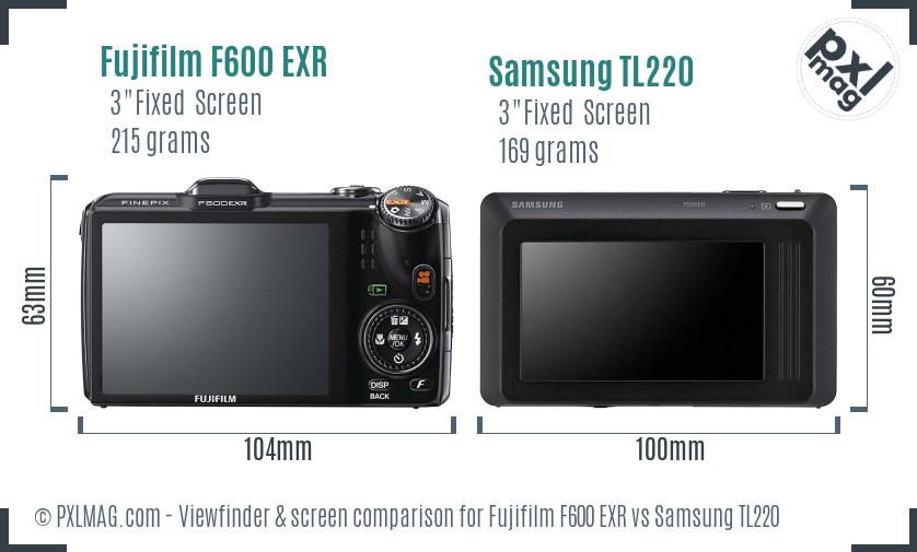Fujifilm F600 EXR vs Samsung TL220 Screen and Viewfinder comparison