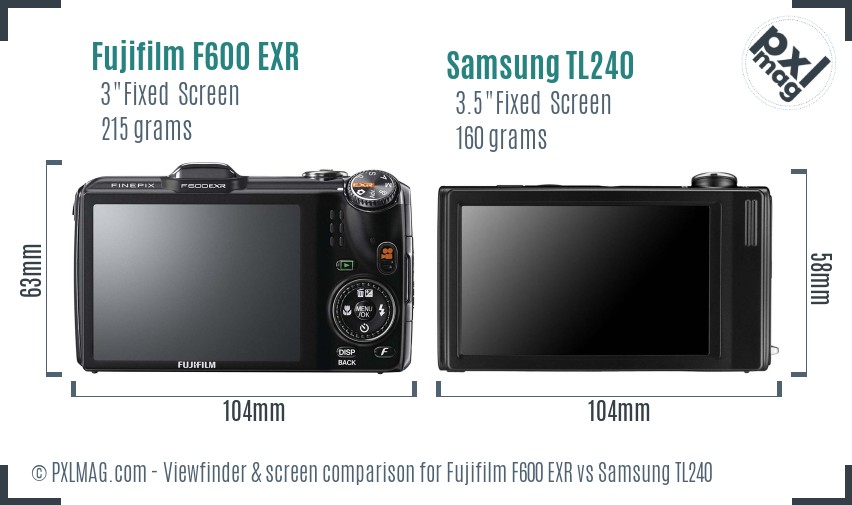 Fujifilm F600 EXR vs Samsung TL240 Screen and Viewfinder comparison