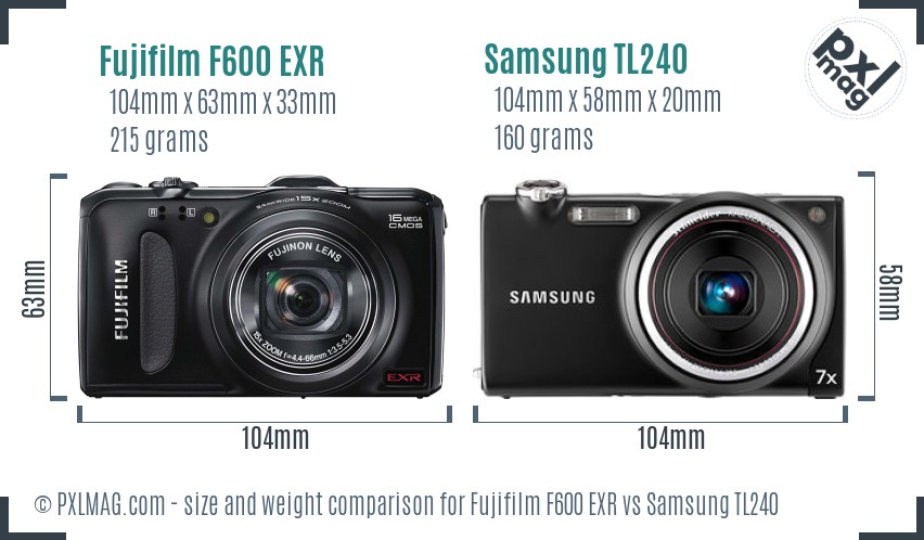 Fujifilm F600 EXR vs Samsung TL240 size comparison