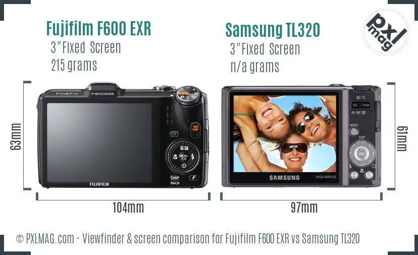 Fujifilm F600 EXR vs Samsung TL320 Screen and Viewfinder comparison