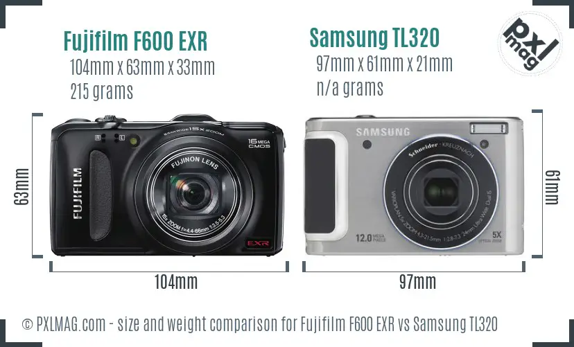 Fujifilm F600 EXR vs Samsung TL320 size comparison