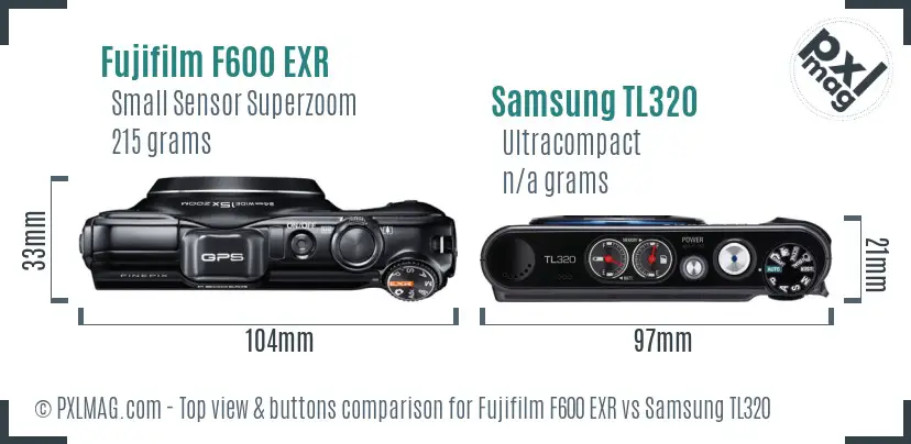 Fujifilm F600 EXR vs Samsung TL320 top view buttons comparison