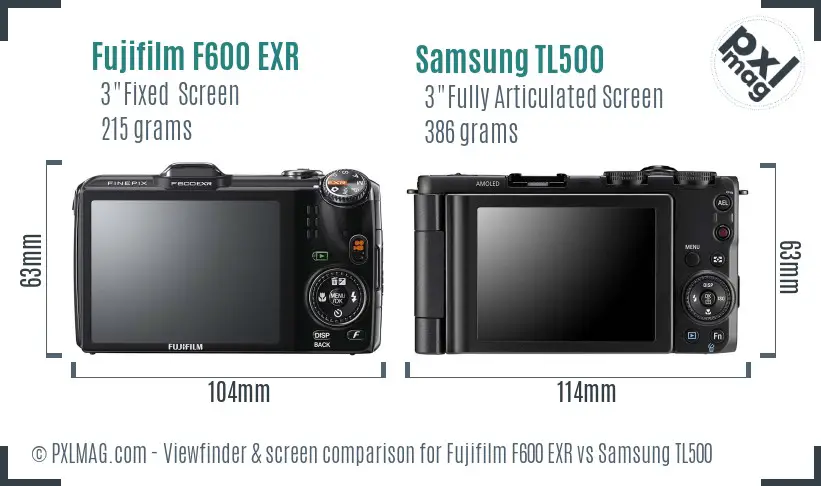 Fujifilm F600 EXR vs Samsung TL500 Screen and Viewfinder comparison