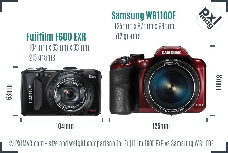 Fujifilm F600 EXR vs Samsung WB1100F size comparison