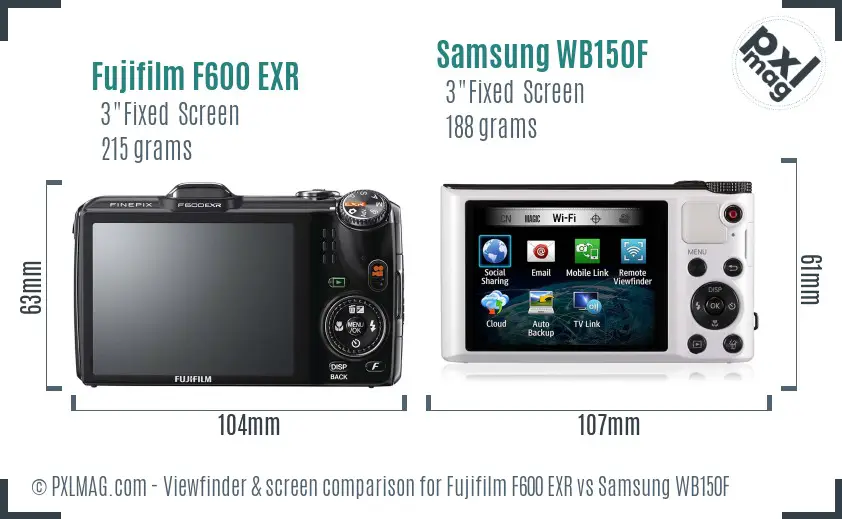 Fujifilm F600 EXR vs Samsung WB150F Screen and Viewfinder comparison