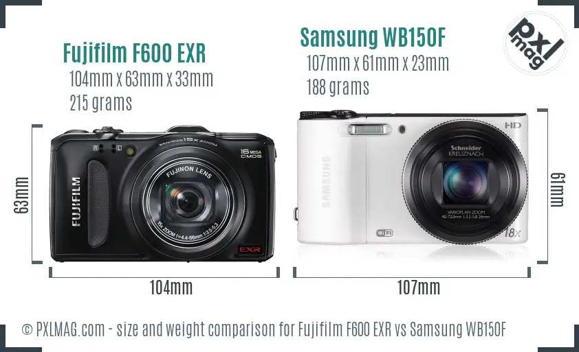 Fujifilm F600 EXR vs Samsung WB150F size comparison