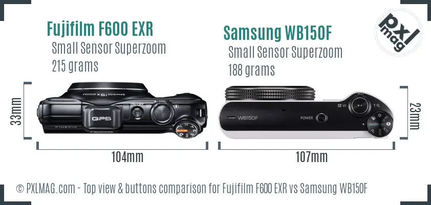 Fujifilm F600 EXR vs Samsung WB150F top view buttons comparison