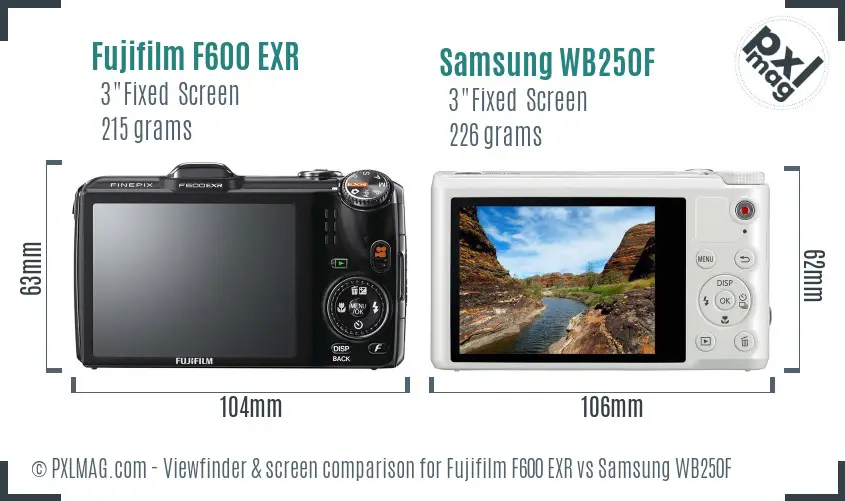Fujifilm F600 EXR vs Samsung WB250F Screen and Viewfinder comparison