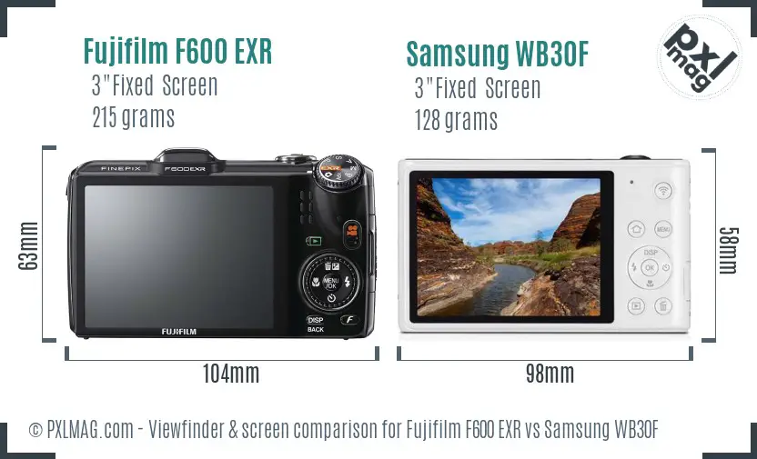 Fujifilm F600 EXR vs Samsung WB30F Screen and Viewfinder comparison