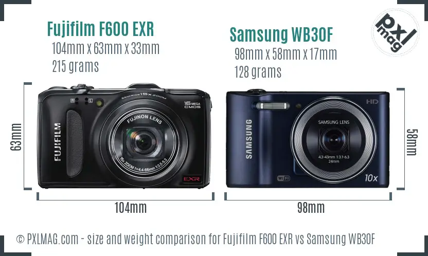 Fujifilm F600 EXR vs Samsung WB30F size comparison