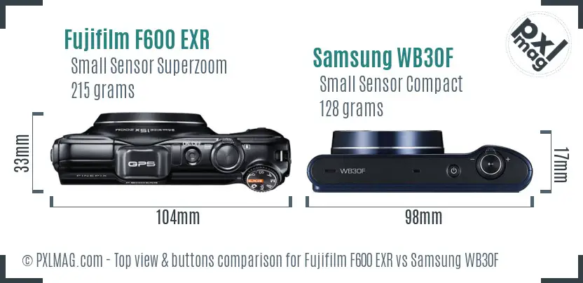 Fujifilm F600 EXR vs Samsung WB30F top view buttons comparison