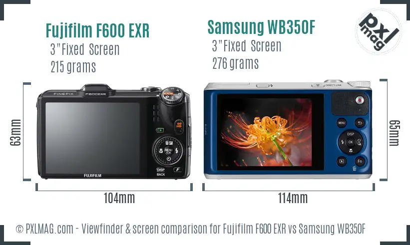 Fujifilm F600 EXR vs Samsung WB350F Screen and Viewfinder comparison