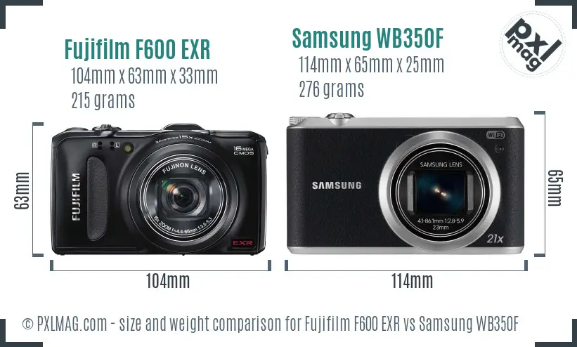 Fujifilm F600 EXR vs Samsung WB350F size comparison