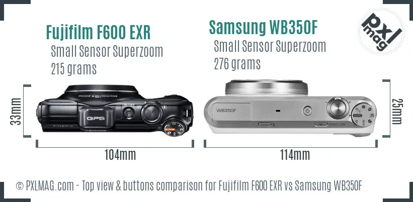 Fujifilm F600 EXR vs Samsung WB350F top view buttons comparison