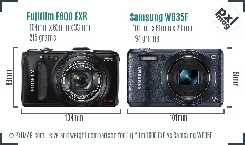 Fujifilm F600 EXR vs Samsung WB35F size comparison
