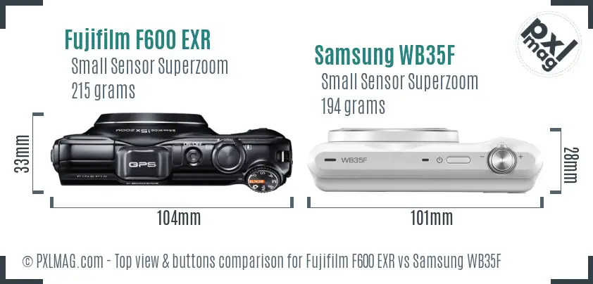 Fujifilm F600 EXR vs Samsung WB35F top view buttons comparison