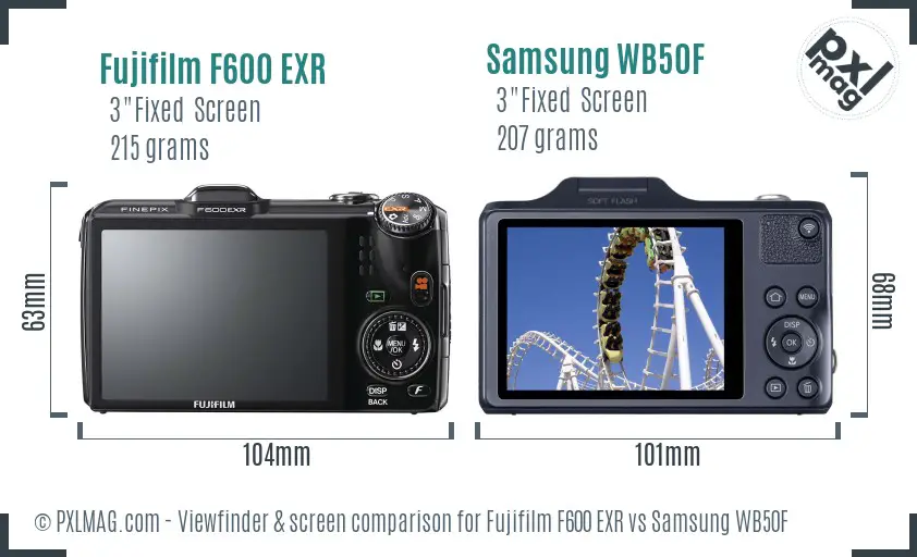 Fujifilm F600 EXR vs Samsung WB50F Screen and Viewfinder comparison