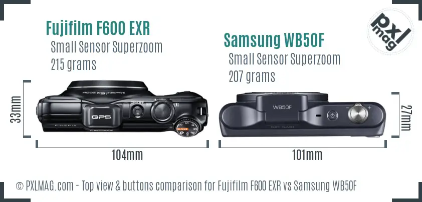 Fujifilm F600 EXR vs Samsung WB50F top view buttons comparison