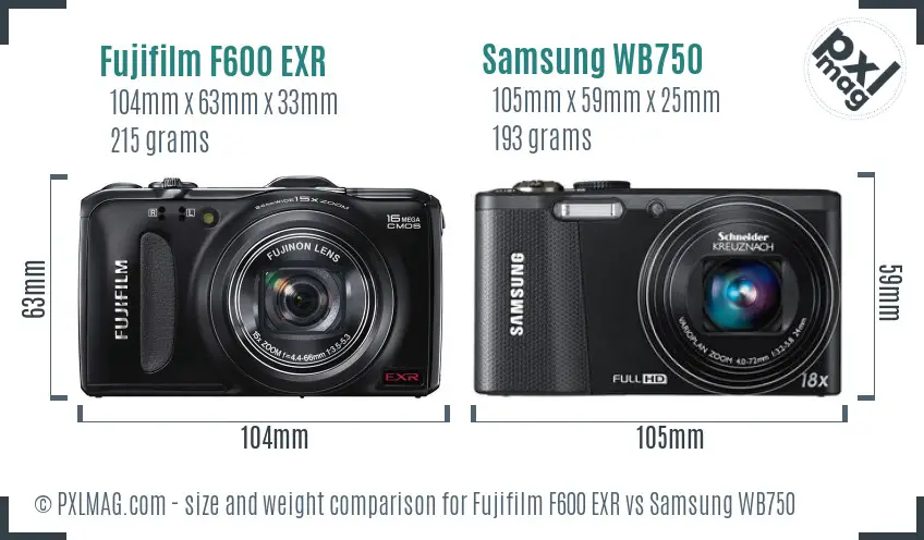 Fujifilm F600 EXR vs Samsung WB750 size comparison Fujifilm F600 EXR vs Samsung WB750 size comparison