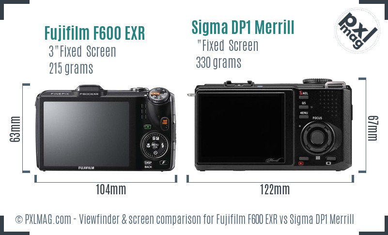 Fujifilm F600 EXR vs Sigma DP1 Merrill Screen and Viewfinder comparison