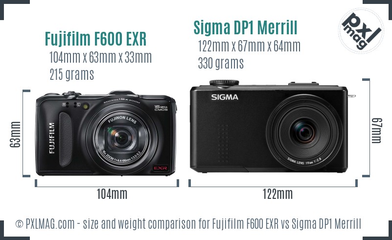 Fujifilm F600 EXR vs Sigma DP1 Merrill size comparison Fujifilm F600 EXR vs Sigma DP1 Merrill size comparison