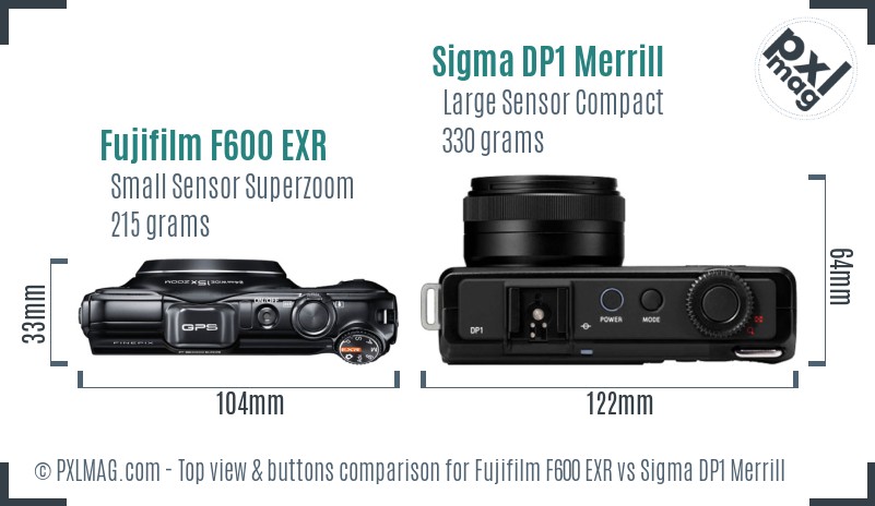 Fujifilm F600 EXR vs Sigma DP1 Merrill top view buttons comparison