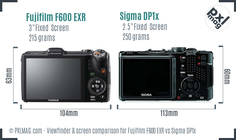 Fujifilm F600 EXR vs Sigma DP1x Screen and Viewfinder comparison