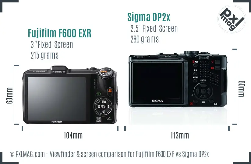 Fujifilm F600 EXR vs Sigma DP2x Screen and Viewfinder comparison