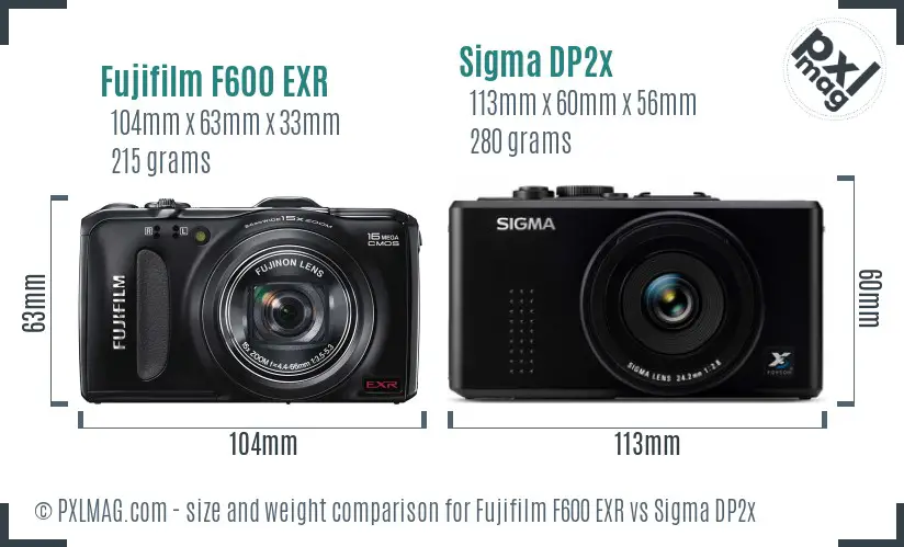 Fujifilm F600 EXR vs Sigma DP2x size comparison