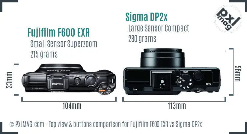 Fujifilm F600 EXR vs Sigma DP2x top view buttons comparison