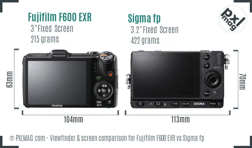 Fujifilm F600 EXR vs Sigma fp Screen and Viewfinder comparison