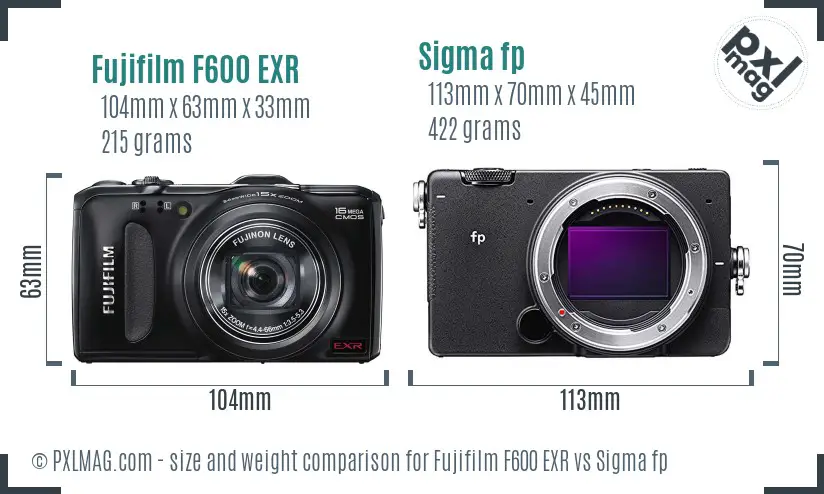 Fujifilm F600 EXR vs Sigma fp size comparison