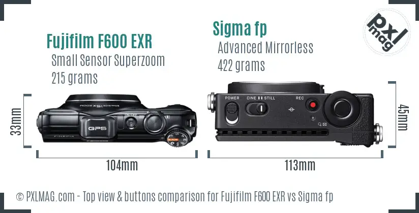 Fujifilm F600 EXR vs Sigma fp top view buttons comparison