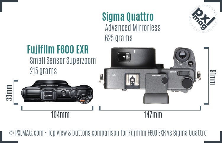Fujifilm F600 EXR vs Sigma Quattro top view buttons comparison