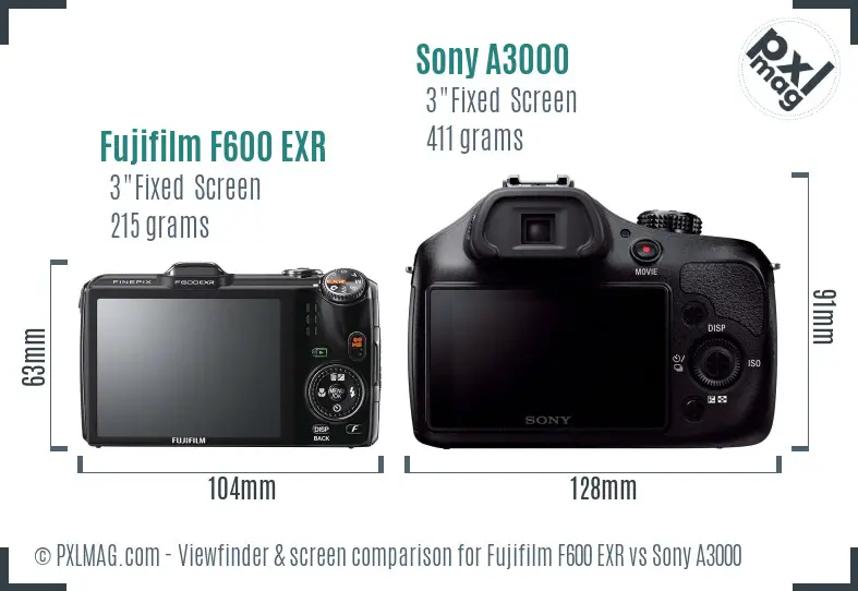 Fujifilm F600 EXR vs Sony A3000 Screen and Viewfinder comparison