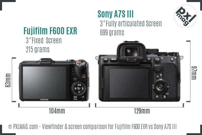 Fujifilm F600 EXR vs Sony A7S III Screen and Viewfinder comparison