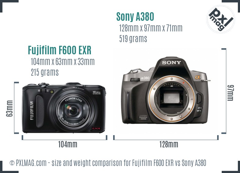 Fujifilm F600 EXR vs Sony A380 size comparison