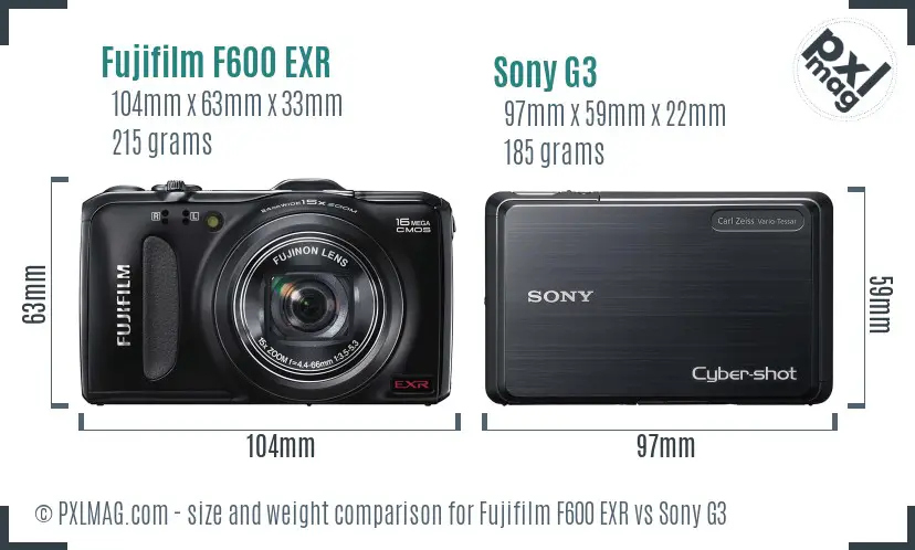 Fujifilm F600 EXR vs Sony G3 size comparison Fujifilm F600 EXR vs Sony G3 size comparison