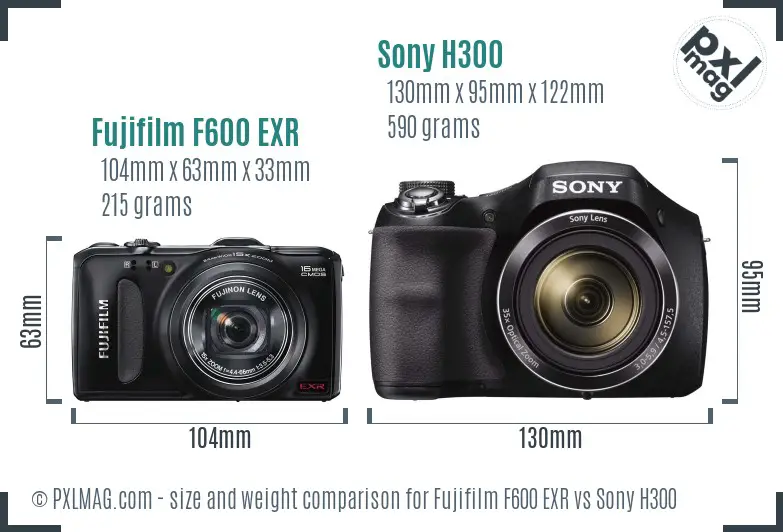 Fujifilm F600 EXR vs Sony H300 size comparison