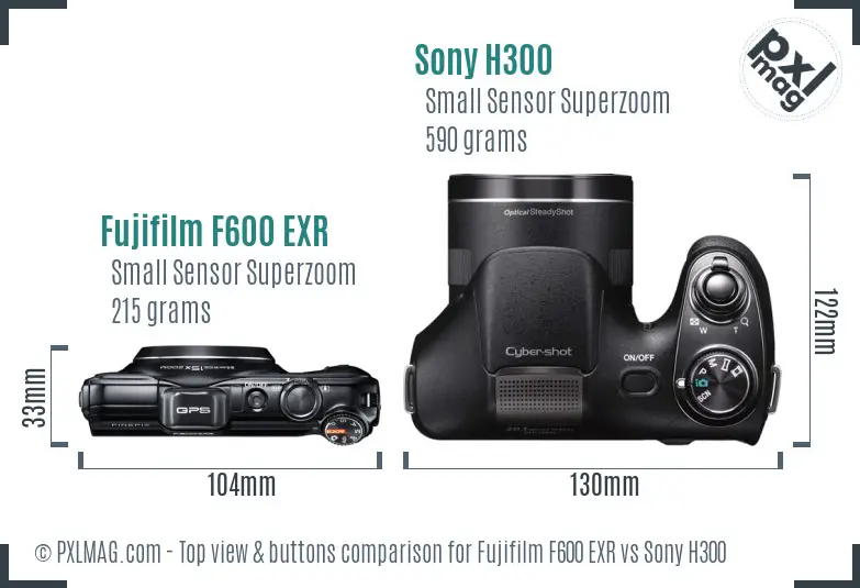 Fujifilm F600 EXR vs Sony H300 top view buttons comparison