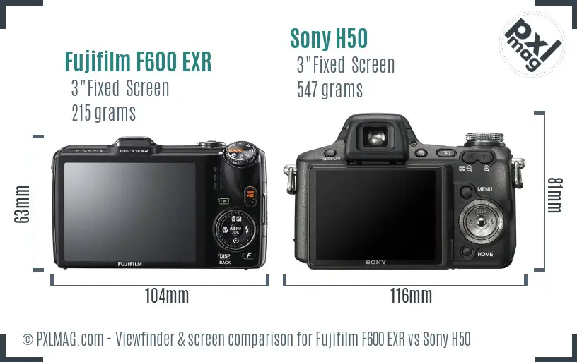 Fujifilm F600 EXR vs Sony H50 Screen and Viewfinder comparison