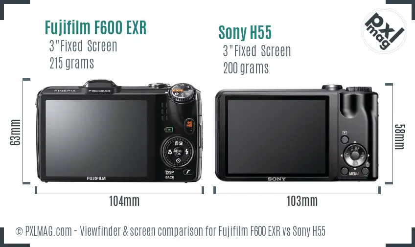 Fujifilm F600 EXR vs Sony H55 Screen and Viewfinder comparison