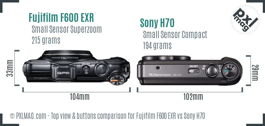 Fujifilm F600 EXR vs Sony H70 top view buttons comparison