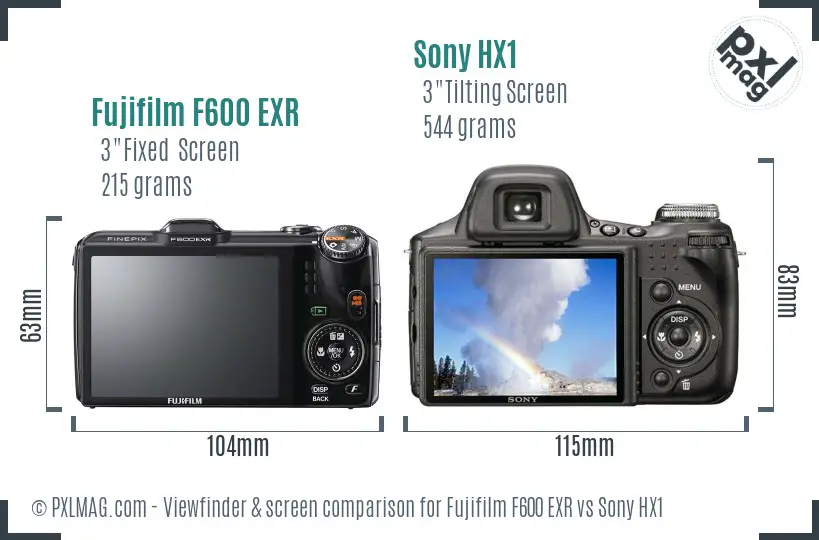 Fujifilm F600 EXR vs Sony HX1 Screen and Viewfinder comparison