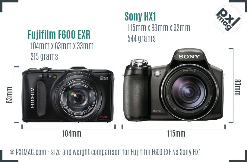 Fujifilm F600 EXR vs Sony HX1 size comparison Fujifilm F600 EXR vs Sony HX1 size comparison