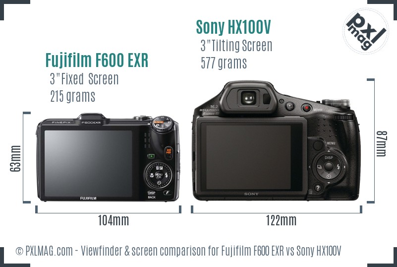 Fujifilm F600 EXR vs Sony HX100V Screen and Viewfinder comparison