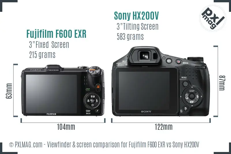 Fujifilm F600 EXR vs Sony HX200V Screen and Viewfinder comparison