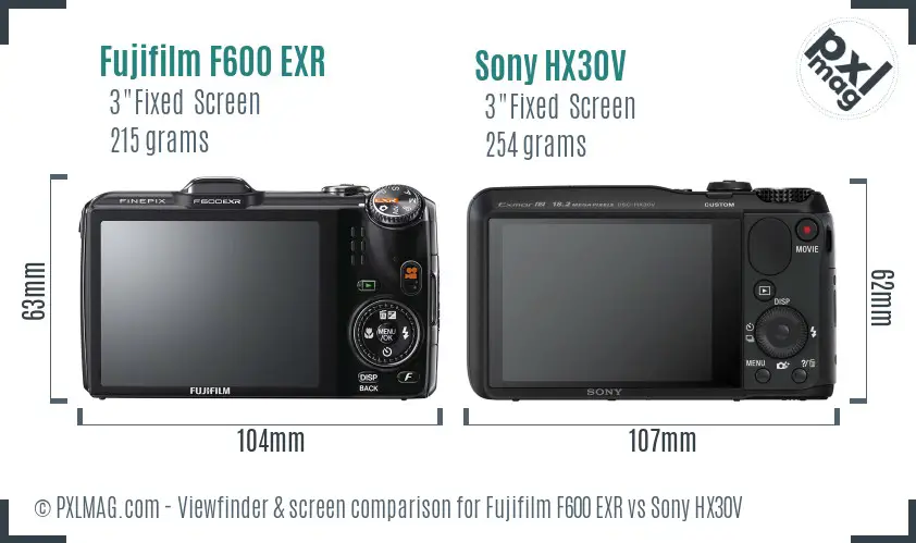 Fujifilm F600 EXR vs Sony HX30V Screen and Viewfinder comparison
